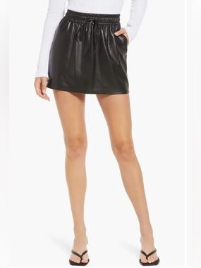 Express Black Faux Leather Drawstring Mini Skirt